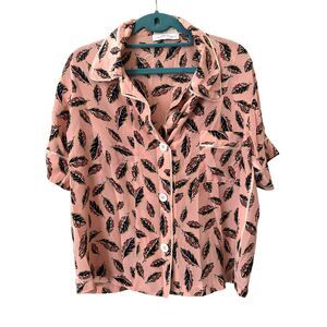 ARAKS Silk Feather‎ Printed Pajama Top Pink Large